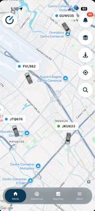 Vehículos sobre el mapa de la app